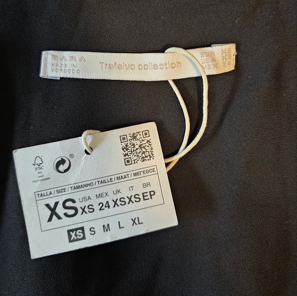 ZARA Trafaluc Collection Ruffled Black Wrap Waist Blouse, Cap Sleeves, XS - Picture 7 of 7